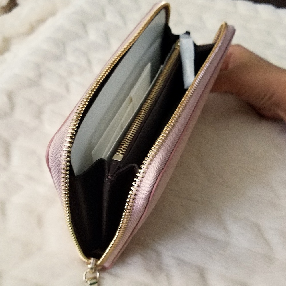 Theory Leather Zip-Around Wallet in Blush Pink